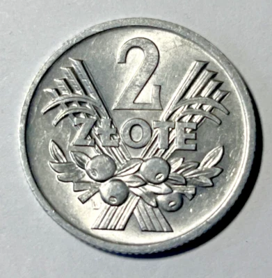 1974 Poland 2 Zlote Wheat and Berries Uncrowned White Eagle - Image 1 of 2
