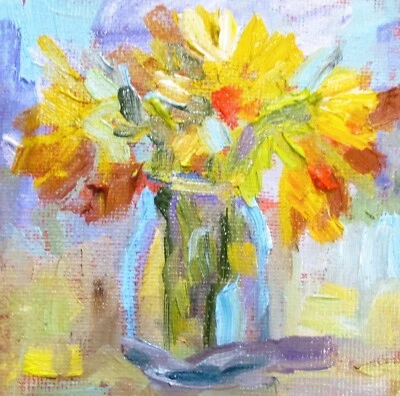 Dalila pintura al óleo impresionismo miniatura jarrón flores bodegón Foto 1 de 3