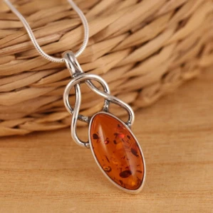 Brillante Ámbar Del Báltico Piedra Preciosa 925 Plata de Ley Mano Colgante S-39 - Imagen 1 de 5