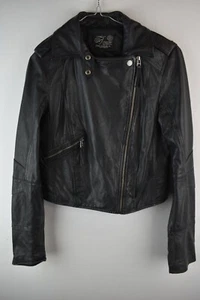 Zara TRF LEather Womans Cropped Biker Style Jacket Studded Size M 90s - Picture 1 of 9