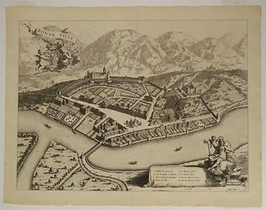 Blaeu Townbook Map Bonneville Suiza alrededor de 1700 J. de Ram grabado - Imagen 1 de 3