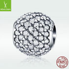 Real S925 Sterling Silver Round Charm Shinning CZ Bead For Fashion Girl Bracelet