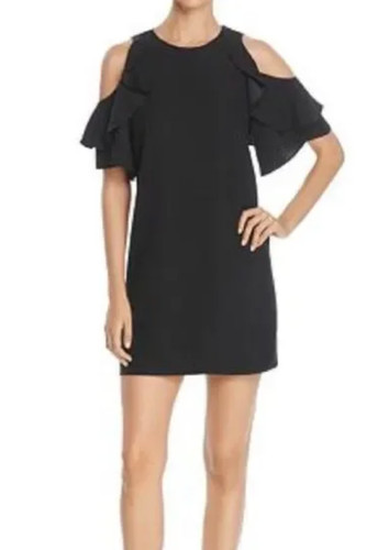 Abito da festa Kate Spade S nero nuovo con etichette a spalla fredda svolazzante arricciacapelli crepe