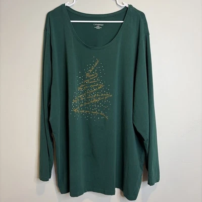 Catherines Top Sz 3X Green Christmas Tree Gold Glitter Cottagecore Grannycore - Image 1 of 4
