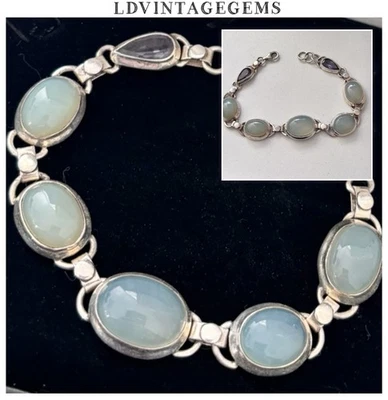 Pulsera de calcedonia y amatista vintage de plata de ley 925 Foto 1 de 4
