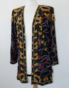 Jasdee Vintage Jacket Hand work Beading & Hand Print On Silk Style 6040L - Picture 1 of 3