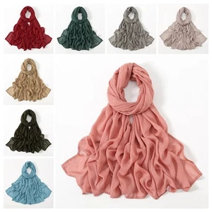 Women Solid Plain Scarf Shawl Wrap Headscarf Summer Beach Soft Long Wide Scarves - Picture 1 of 36