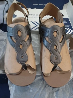 NEW  SZ 7.5 Rockport  Ramona Cobb Hill Flat Sandal Comfort LEATHER Pewter - Image 1 of 4