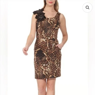 Vestido de cóctel estampado animal nuevo de Shani talla 6 nuevo con etiquetas ropa moldeadora incorporada Foto 1 de 4