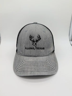 Llano, Texas Bordado Ciervo Snapback Camionero Sombrero Gorra Gris con Malla Negra Foto 1 de 4