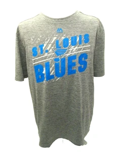 St. Louis Blues Majestic Evolution Cool Base Large Gray Spell Out Tee Shirt NEW - Picture 1 of 5
