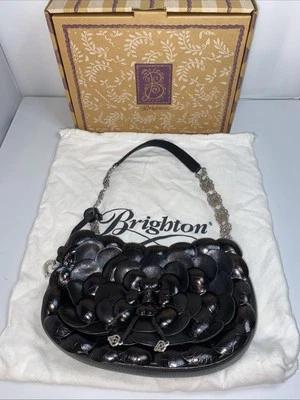 Muy Buena Cartera Brighton Rosalie Cuero Negra con Caja y Bolso, Floral, Bonita Foto 1 de 4