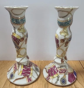 Vintage Macy & Co Candle Stick Holders Style Painted Tassle Drum - Picture 1 of 13