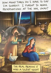 "Real Reason it Was a Silent Night" FUNNY CHRISTMAS CARD Mary & Joseph Fight - Picture 1 of 2