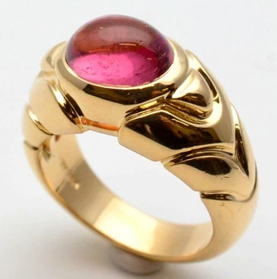 Anillo Cabujón Bvlgari Tubogas Turmalina Rosa Oro Amarillo 18k Talla US5.0 Foto 1 de 4