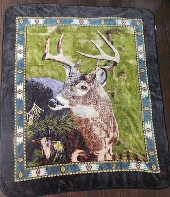 VTG Shavel Blanket Deer Animal Print Fleece Warm Plush Throw 78” X 62” Appx. Sz  - Image 1 of 4