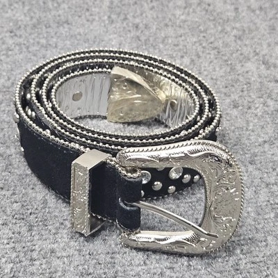 Guess Cinturón Tachonado Estrás Cinturón 38-42 Gemas Negro Plata Gris Metal Bling Foto 1 de 4