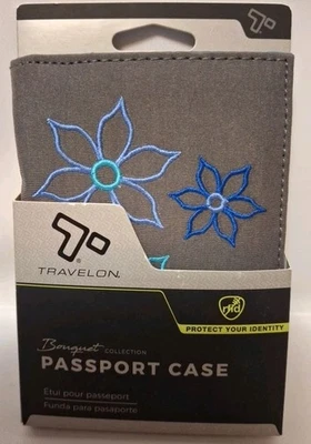 Travelon Passport Case Wallet RIFD protected NEW in packaging.Gray& Blue Folding - Image 1 of 4