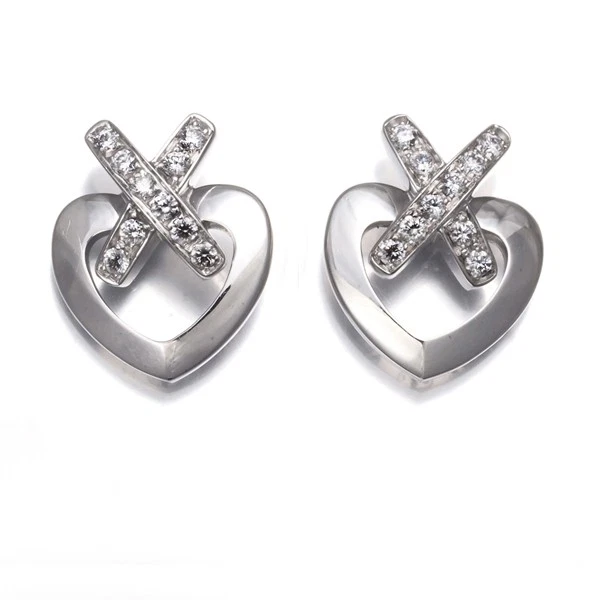 Auténticos Pendientes CHAUMET Diamante Lienzos Corazón Cruzado Oro Blanco 18K 750 Foto 1 de 4