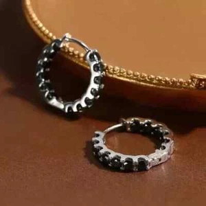 2.00Ct Round Cut Lab Created Black Diamond Hoop Earrings 14k White Gold Plated - Picture 1 of 4