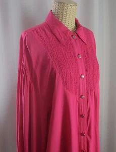 Camisa túnica vintage Vis a Vis para mujer L rosa intenso LS babero calado delantero 52" Lagenlook - Imagen 1 de 12