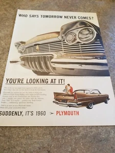 1956 Vintage Print Ad Plymouth 2 Door Car. Who Says Tomorrow Never Comes - Picture 1 of 1