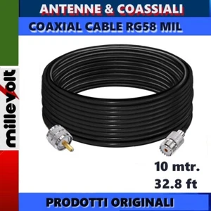 PROLUNGA 10 METRI CAVO COASSIALE RG58 MIL CONNETTORI PL259 MASCHIO / FEMMINA - Zdjęcie 1 z 6