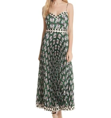 Maxi Vestido Para Mujer MILLY Verde Plisado Cuello en V Estampado Floral Jill #206HF0 8 NUEVO CON ETIQUETAS Foto 1 de 2