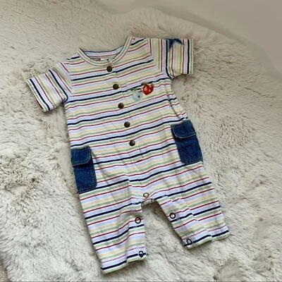 Mameluco helicóptero Nordstrom bebé a rayas con detalles de mezclilla talla NB Foto 1 de 4