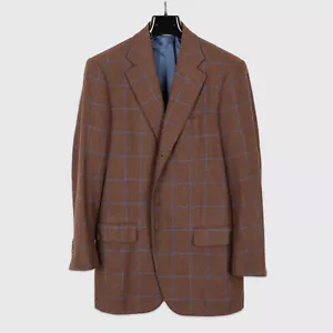 Belvest Jacket Size EU48 Chocolate Brown Blue Windowpane Check - Picture 1 of 5