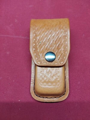 Funda de cuchillo de cuero beige tostado vintage con solapa a presión 2 botones Foto 1 de 4
