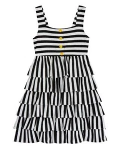 Rare Editions Little Girls Striped Black & White Dress Sleeveless Ruffle Hem 5 - Picture 1 of 4