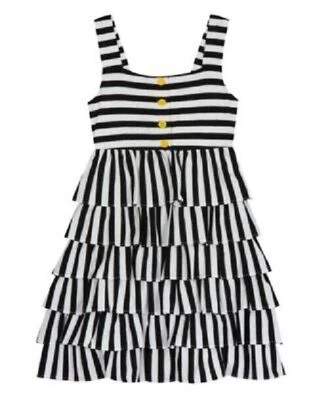 Rare Editions Little Girls Striped Black & White Dress Sleeveless Ruffle Hem 5 - Image 1 of 4