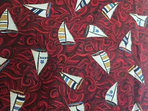 Coastal Living pattern by Deb Strain for Moda, Sailboats on red background - Picture 1 of 2