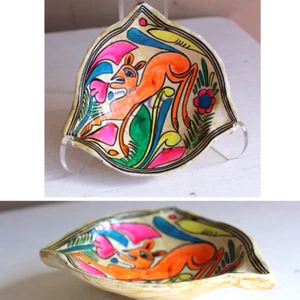 Mexico Pottery Bowl Hand Painted Flanged Tripod Folk VTG 60s Day Glo Colors - Picture 1 of 9