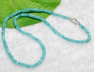 2x4mm Aquamarine Blue Faceted Roundel Gems Beads Necklace Silver Clasp 18'' - Picture 1 of 6