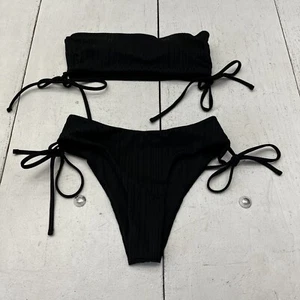 Shein Black 2 Piece Side-Tie Bandeau Bikini Set Women's Size X-Small NEW - Picture 1 of 7