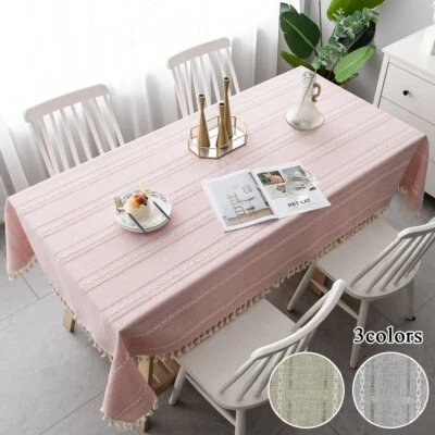 Rechteckige Baumwoll-Leinen-Tischdecke Gestreifte Fransen-Tischdecke Heim- / / - Bild 1 von 4