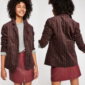 Nuevo con etiquetas Blazer Free People Línea B Terciopelo Rayas Rojo Borgoña Academia Chaqueta Combo - Imagen 1 de 14