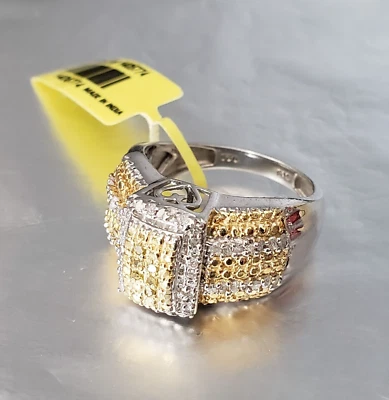 Anillo de plata de ley con superposición de platino y diamantes amarillos talla 8 TWG 0,33 quilates Foto 1 de 4