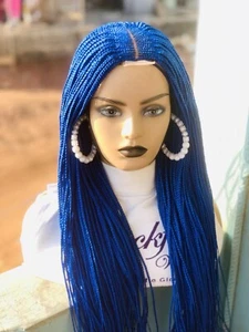 Peluca trenzada para mujer negra, trenzas Cornrow, cabello humano, sintética, frente de encaje - Imagen 1 de 7
