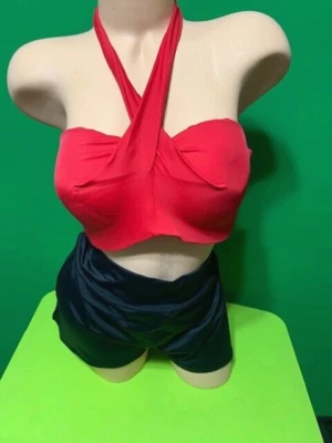 Venus Nuevo Traje de Baño 2 Piezas - Rojo Bandeau Top Talla DD - Negro Bañador Pantalones Cortos Talla 16 Foto 1 de 4