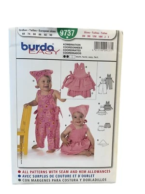 Burda Sewing Pattern 9737 Toddler Romper Jumper Dress Panties Handkerchief 6M-3 - Image 1 of 2