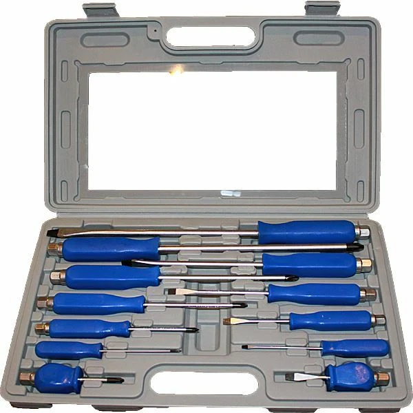 12 PC ENGINEERS SCREWDRIVER SET HEAVY DUTY MECHANICS WITH HEX BOLSTERS AND CASE - Image 1 of 1