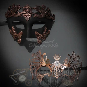 Couples Copper Roman and Rose Gold Dragon Costume Party Masquerade Masks Set - Picture 1 of 4