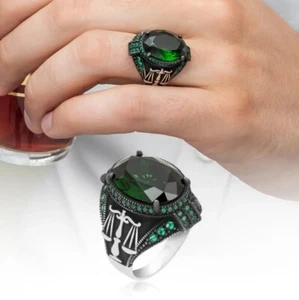 925 Sterling Silver Turkish Handmade Jewelry Libra Zodiac Engraved Men's Ring - Picture 1 of 2