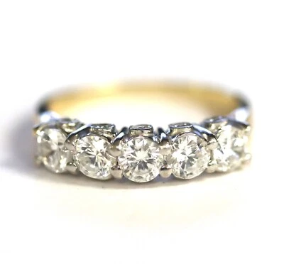 14k Yellow Gold round Cubic Zirconia 5 Stone Wedding Band Ring 3.0g SZ 7.25 - Image 1 of 4