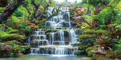 Fondo de acuario cascada de 48x24 pulgadas parque forestal telón de fondo verde decoración Foto 1 de 3