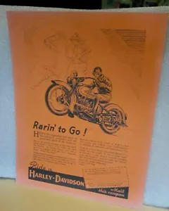 Rare 1934 Flier Ad "Rarin' To Go" "Fighting Heart Harley Davidson"  8.5"X11" - Picture 1 of 7