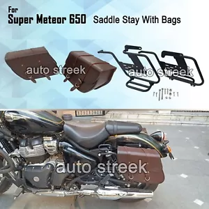 Fit For Royal Enfield Super Meteor 650 Brown Bags With Saddle Stay Mounting - Imagen 1 de 7